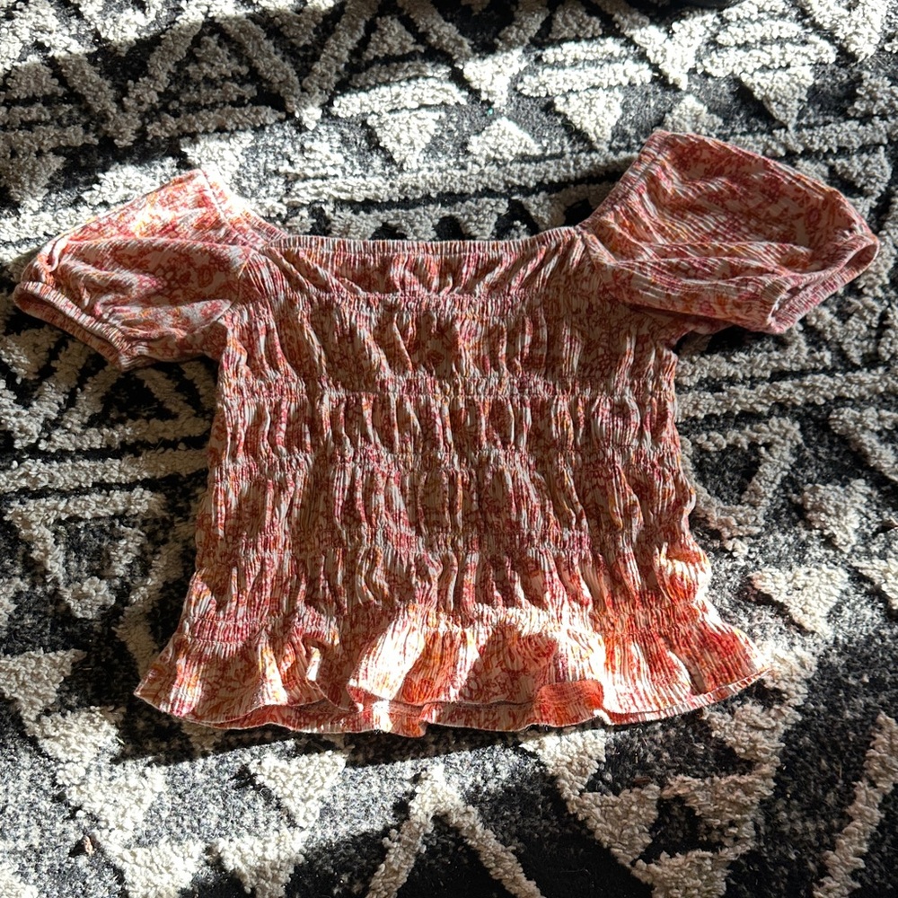 Old Navy Pink and Cream Off-Shoulder Blouse
